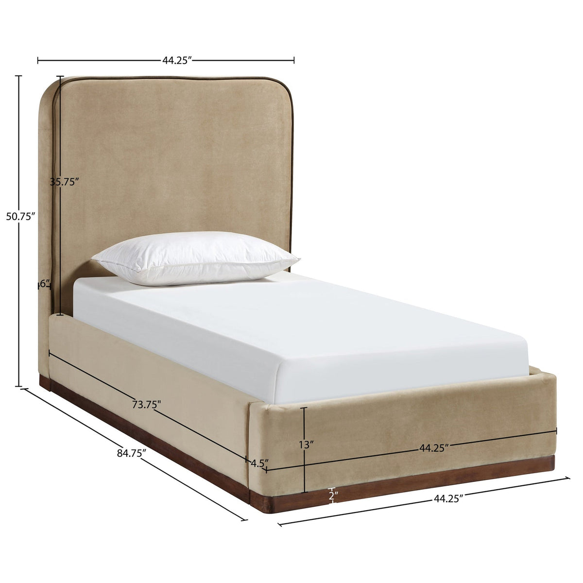 Rava Beige Brown Velvet Upholstered Bed