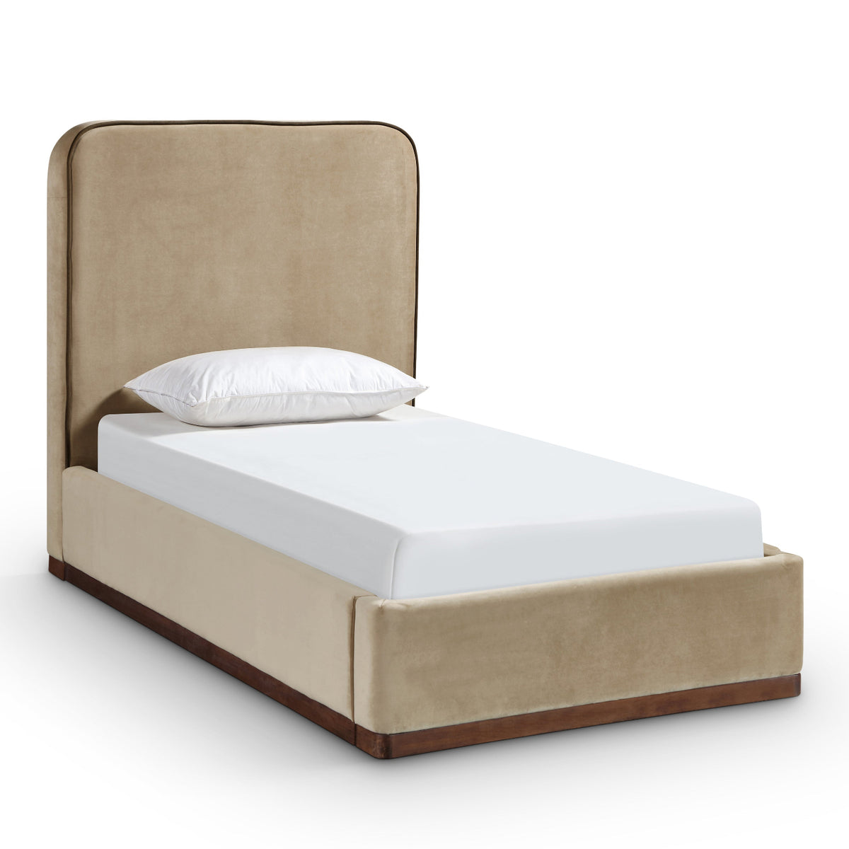 Rava Beige / Brown Velvet Upholstered Bed in beige / brown velvet, primary product view