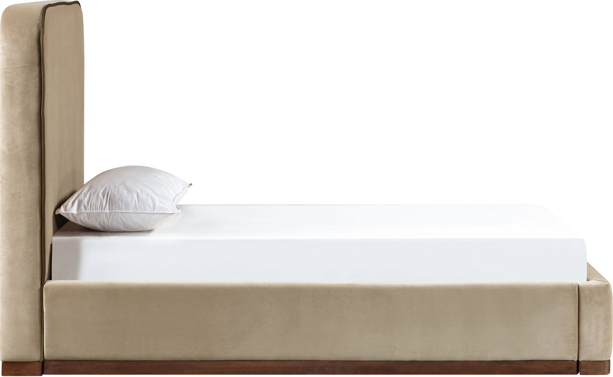 Rava Beige Brown Velvet Upholstered Bed