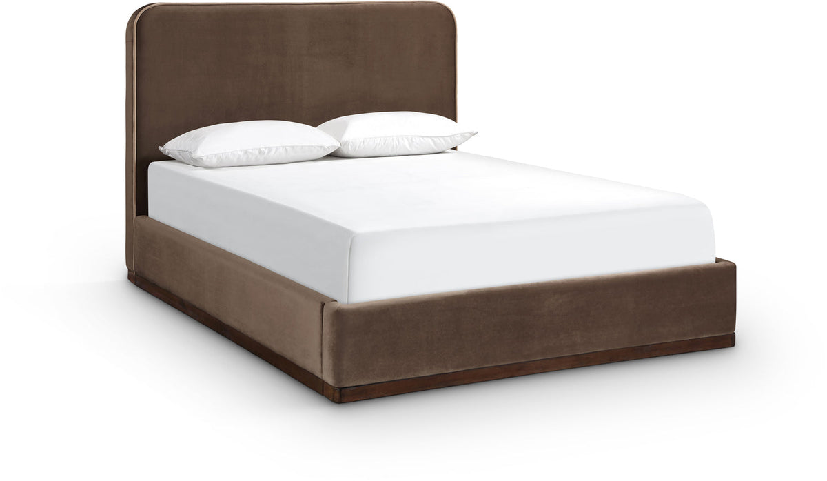 Rava Brown Beige Velvet Upholstered Bed