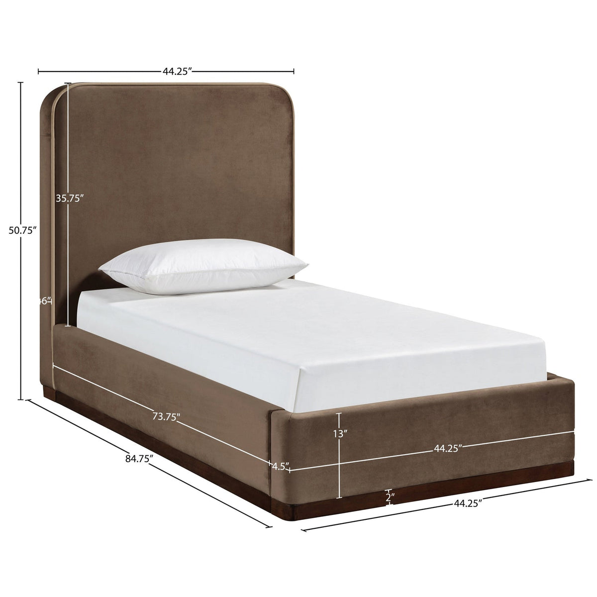 Rava Brown Beige Velvet Upholstered Bed
