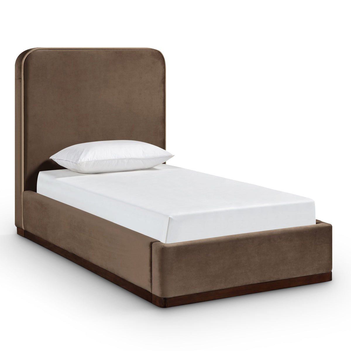 Rava Brown / Beige Velvet Upholstered Bed in brown / beige velvet, primary product view