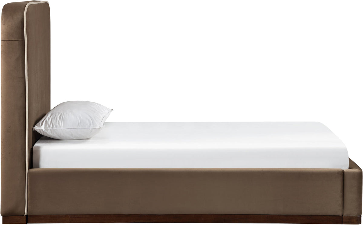 Rava Brown Beige Velvet Upholstered Bed