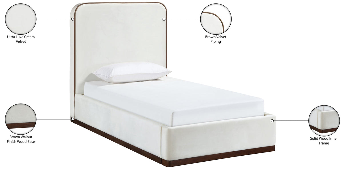 Rava Cream Beige Velvet Upholstered Bed