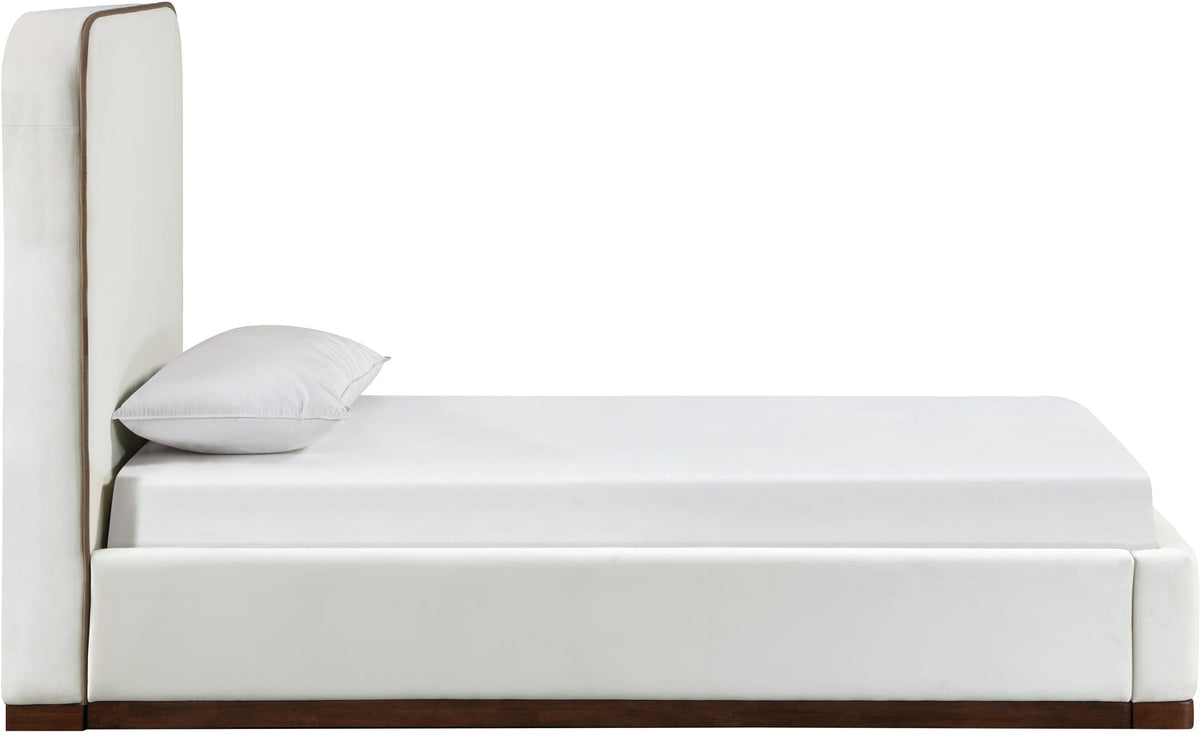 Rava Cream Beige Velvet Upholstered Bed