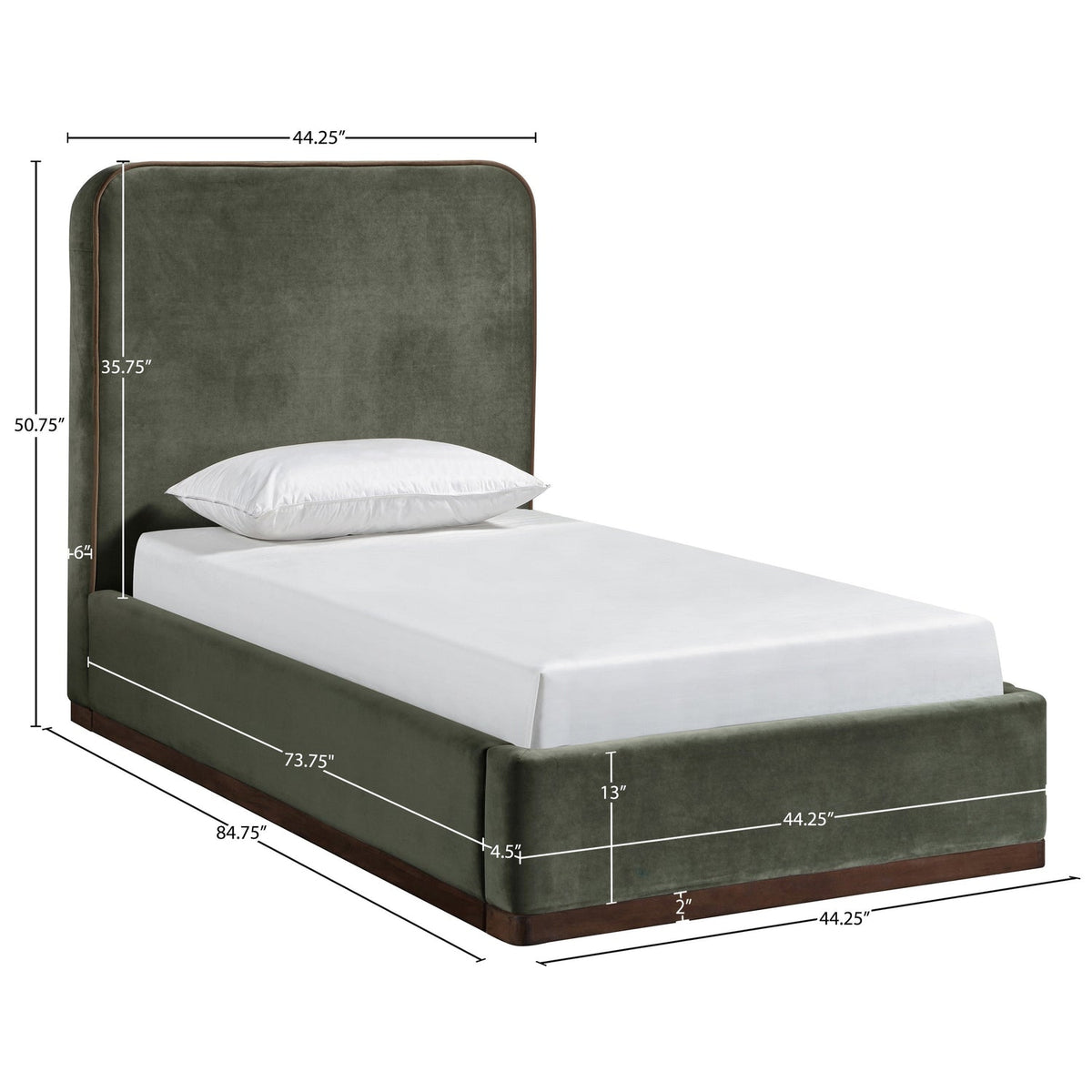 Rava Green Brown Velvet Upholstered Bed