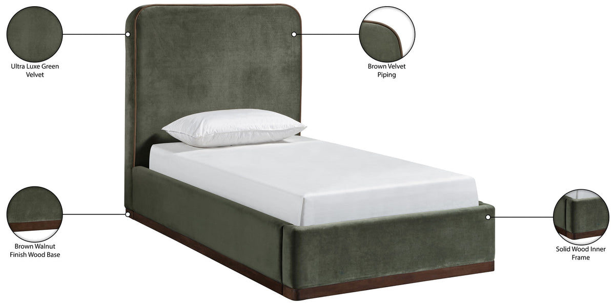 Rava Green Brown Velvet Upholstered Bed