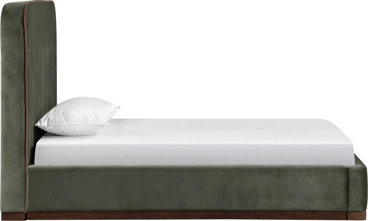 Rava Green Brown Velvet Upholstered Bed