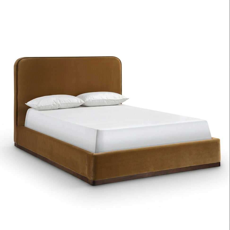 Rava Saddle Brown Velvet Upholstered Bed