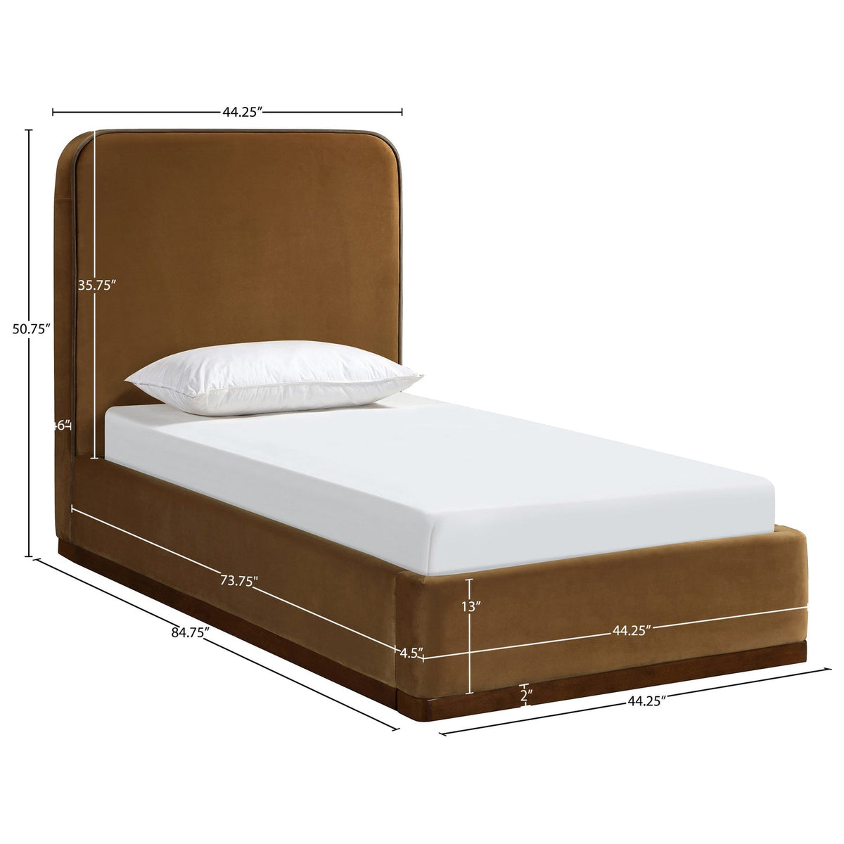 Rava Saddle Brown Velvet Upholstered Bed