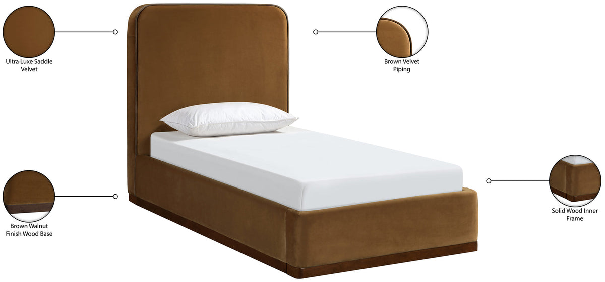 Rava Saddle Brown Velvet Upholstered Bed
