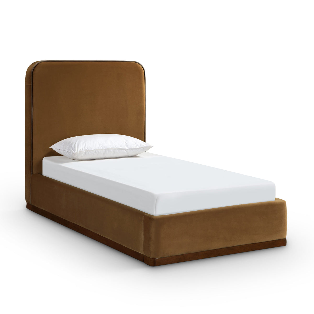 Rava Saddle / Brown Velvet Upholstered Bed in saddle / brown velvet, primary product view