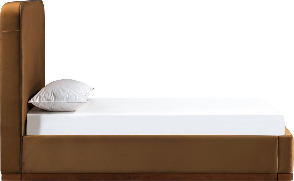 Rava Saddle Brown Velvet Upholstered Bed