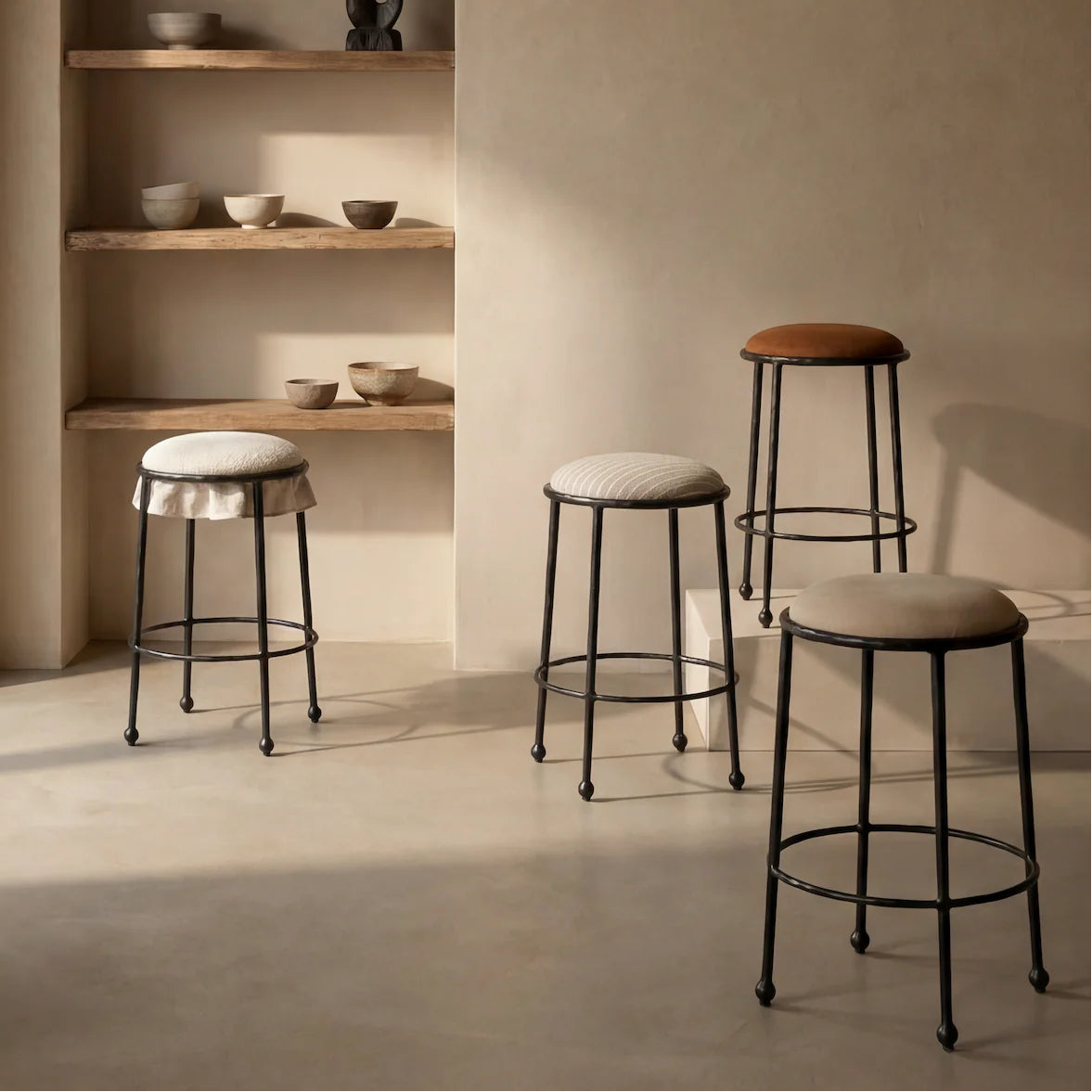 MENO HOME x Co. House Designs Rook Natural Hammered Counter Stool