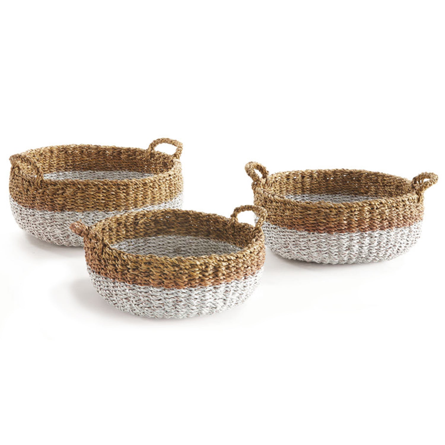 Seagrass Shallow Baskets With Handles Set of 3