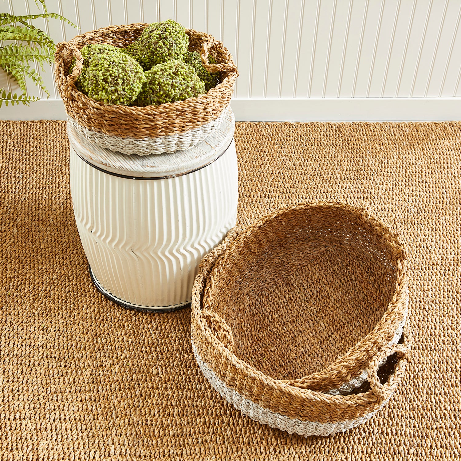 Seagrass Shallow Baskets With Handles Set of 3