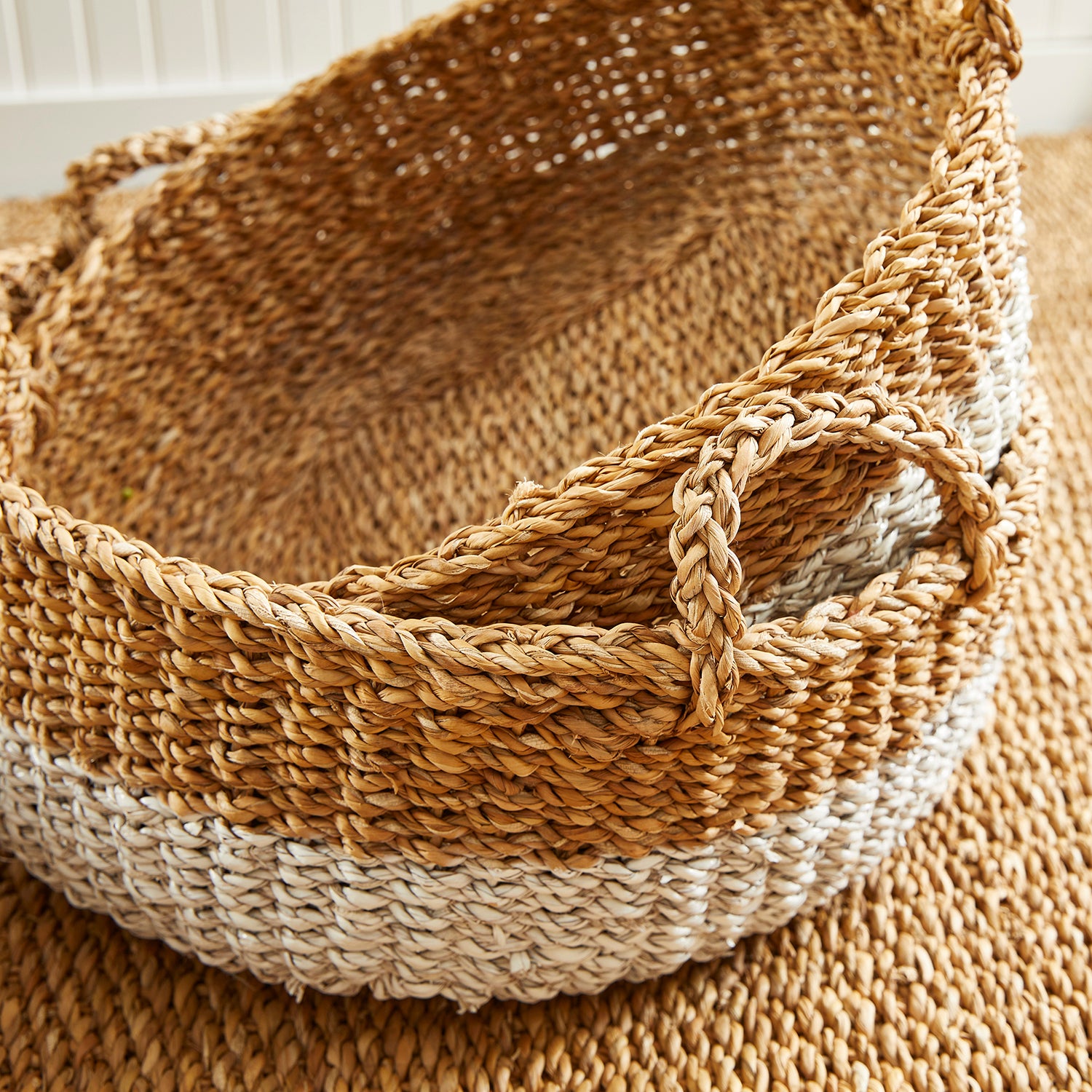 Seagrass Shallow Baskets With Handles Set of 3