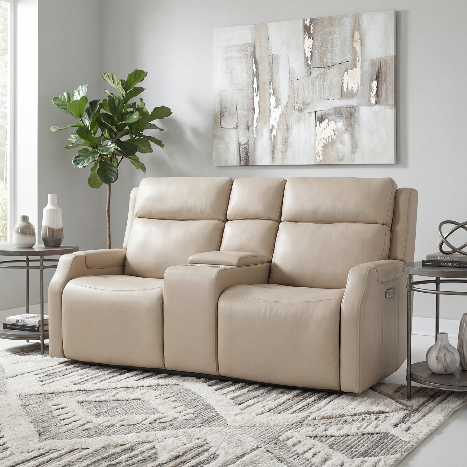 Hooker Furniture Nelson Beige Zero Gravity Loveseat with Power Headrests and Lumbar
