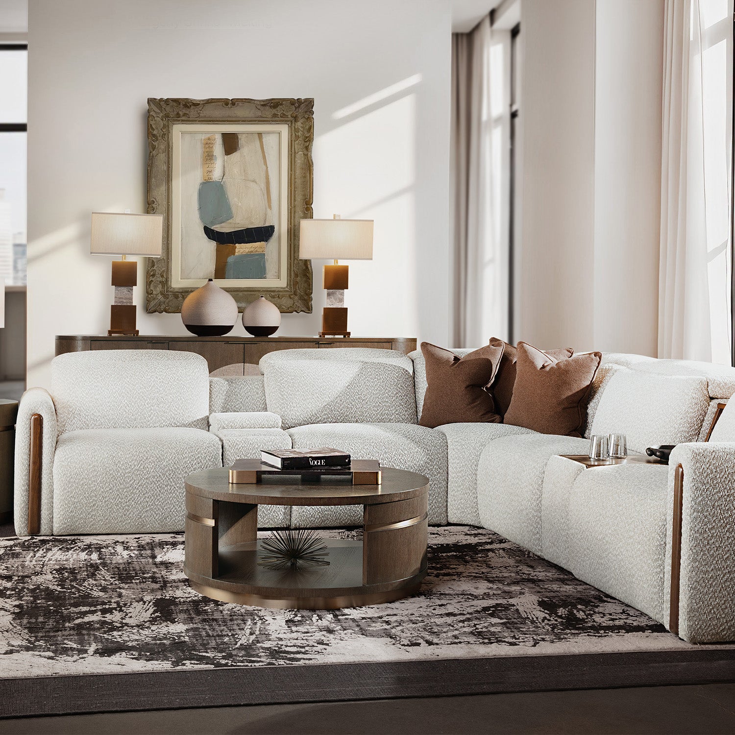 Hooker Furniture Anaheim McCurdy Stone Seven-Piece Power Sectional Sofa