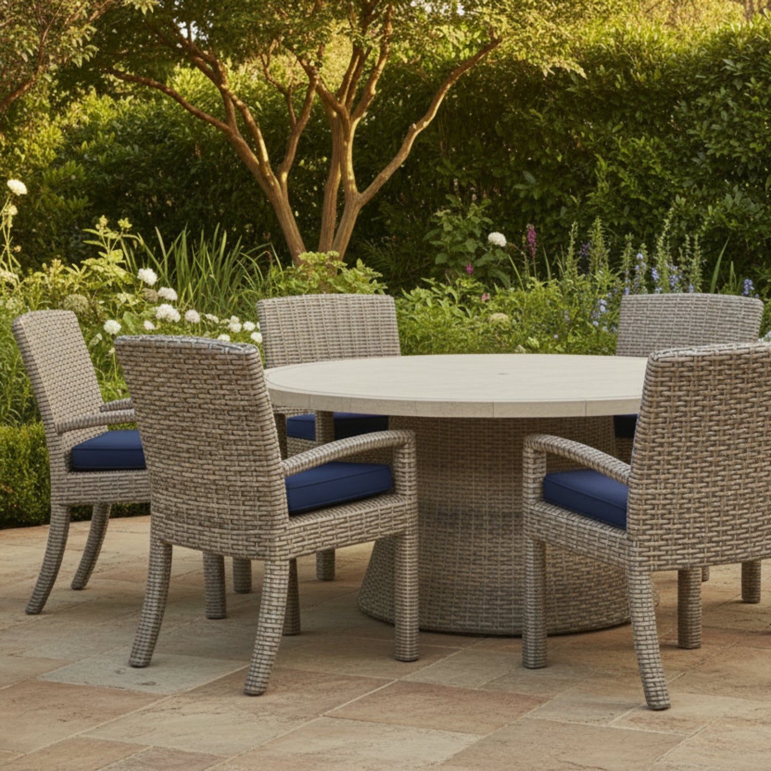 Sunset West Havana Spectrum Indigo w/Self Welt Outdoor Dining Chair Set of 2