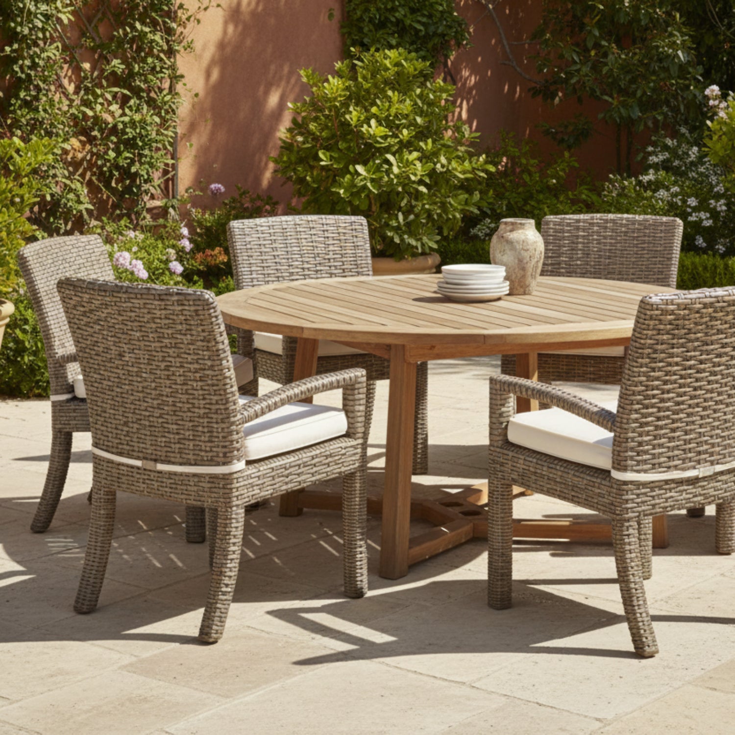 Sunset West Havana Canvas Natural w/Self Welt Outdoor Dining Chair Set of 2