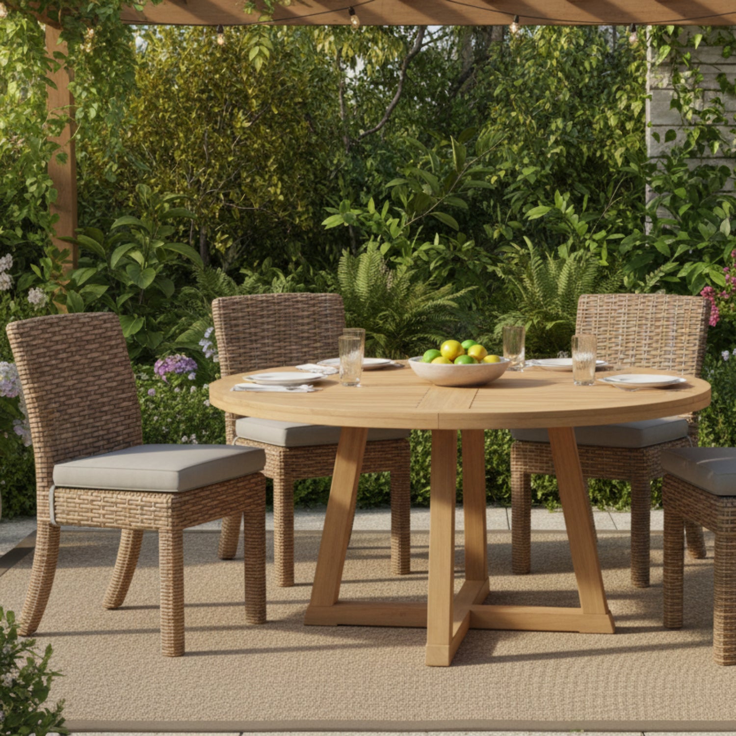 Sunset West Havana Canvas Granite w/Self Welt Outdoor Armless Dining Chair Set of 2