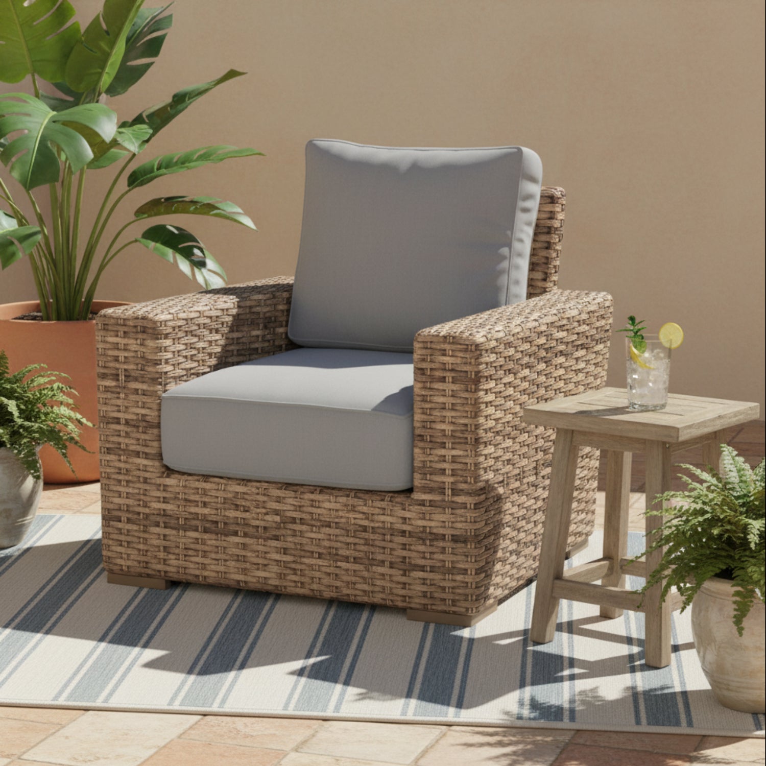 Sunset West Havana Canvas Granite w/Self Welt Outdoor Club Chair