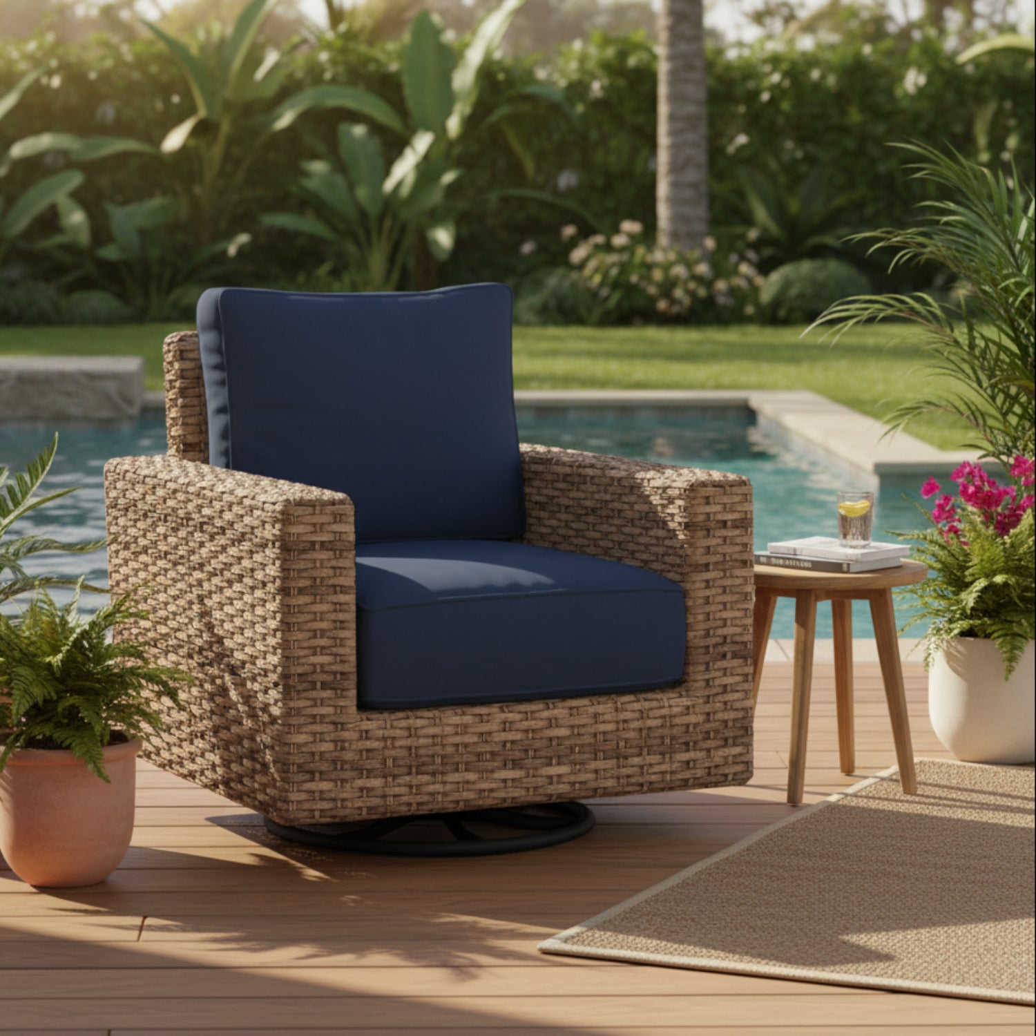 Sunset West Havana Spectrum Indigo w/Self Welt Outdoor Swivel Club Rocker
