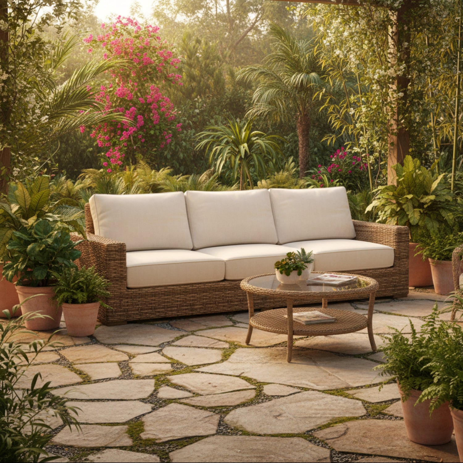 Sunset West Havana Canvas Natural w/Self Welt Outdoor Sofa