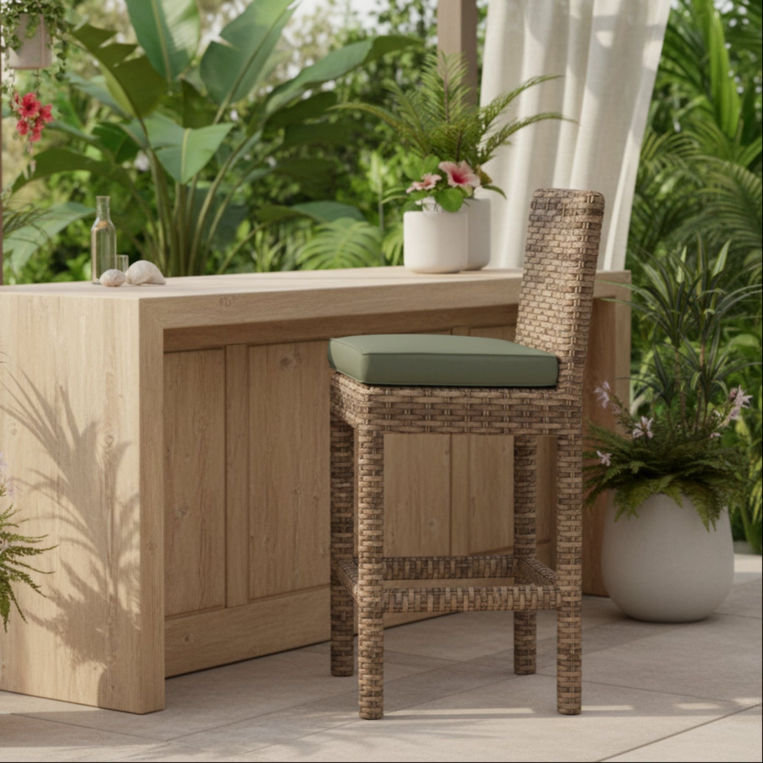 Sunset West Havana Cast Sage w/Self Welt Outdoor Barstool Set of 2