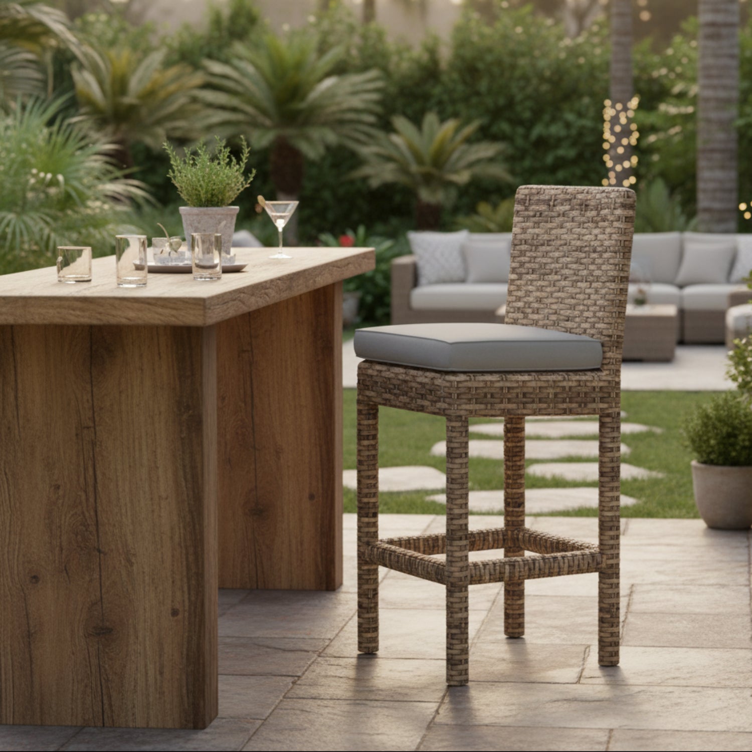 Sunset West Havana Canvas Granite w/Self Welt Outdoor Barstool Set of 2