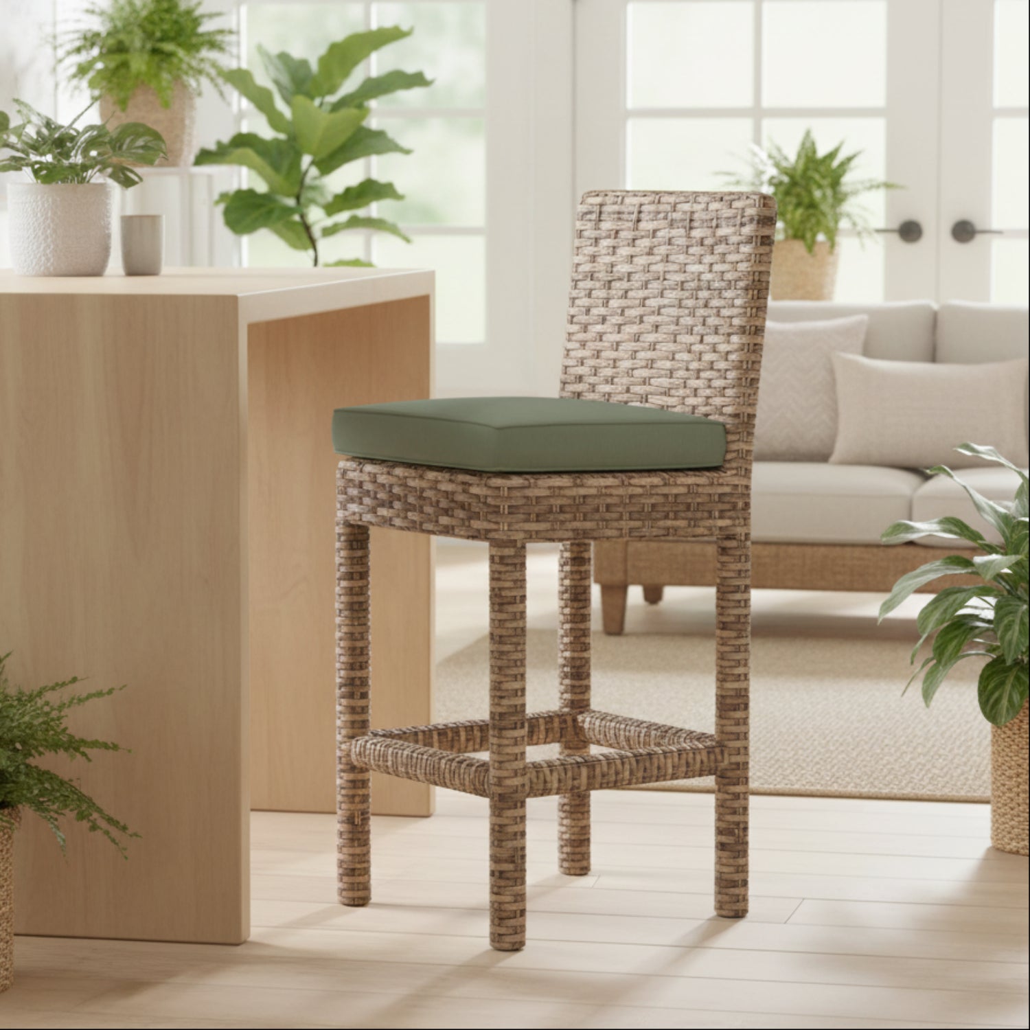 Sunset West Havana Cast Sage w/Self Welt Outdoor Counter Stool Set of 2