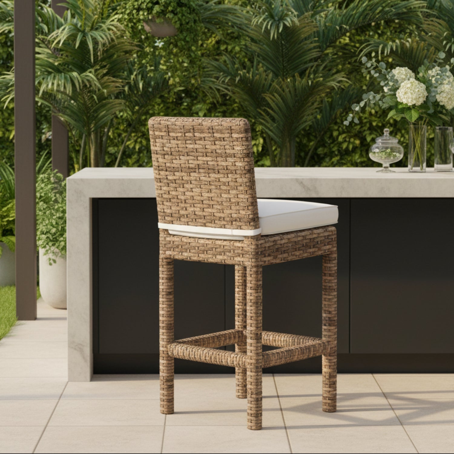 Sunset West Havana Canvas Flax w/Self Welt Outdoor Counter Stool Set of 2