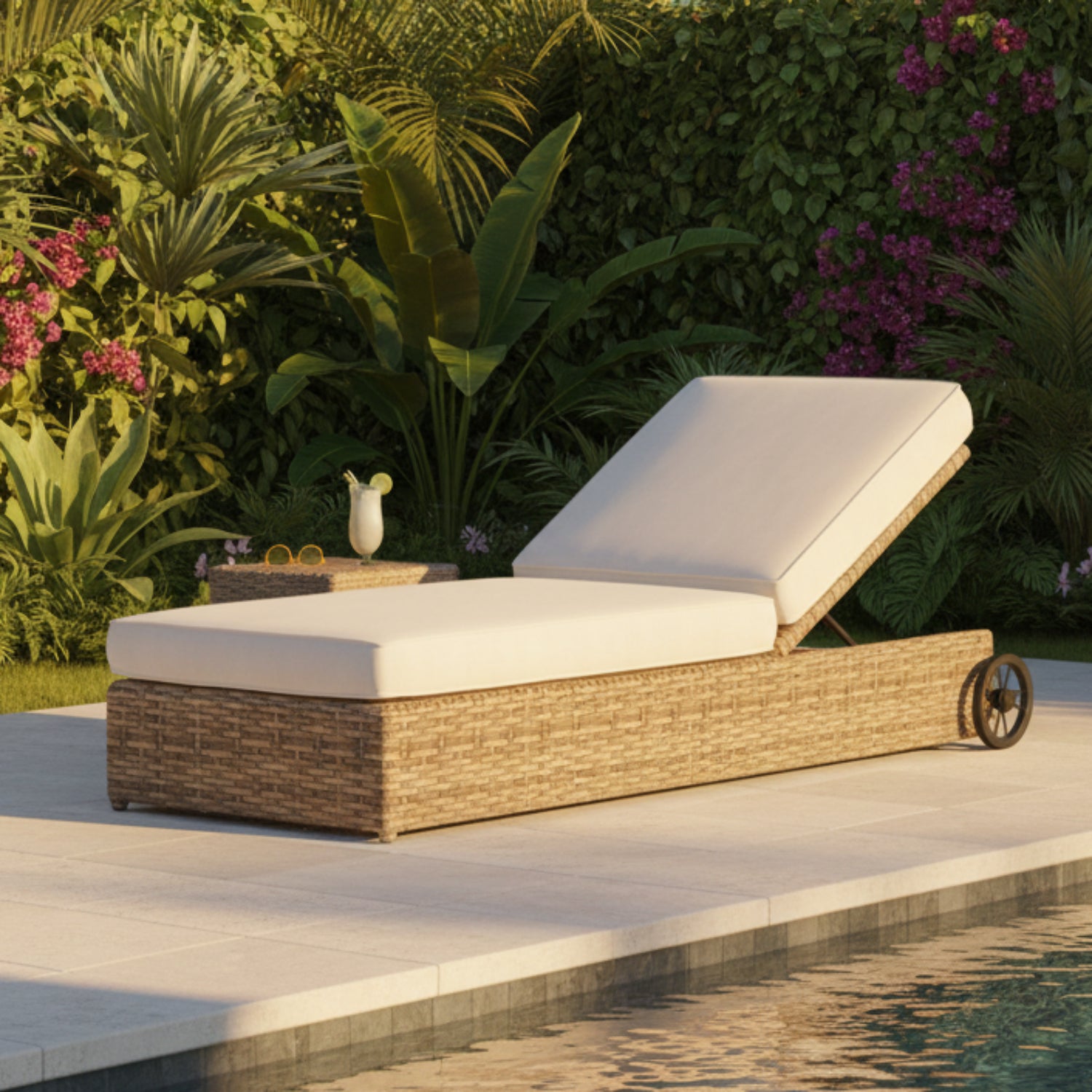 Sunset West Havana Canvas Natural w/Self Welt Outdoor Adjustable Chaise