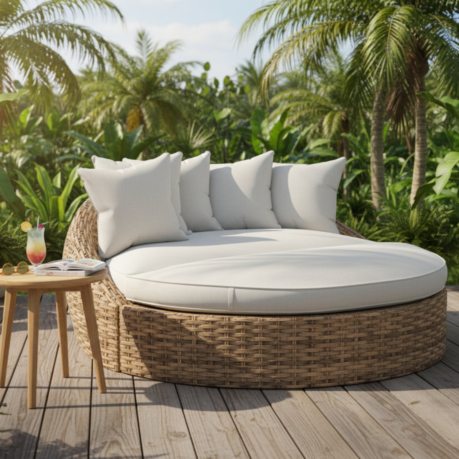Sunset West Havana Canvas Granite w/Self Welt Round Outdoor Daybed