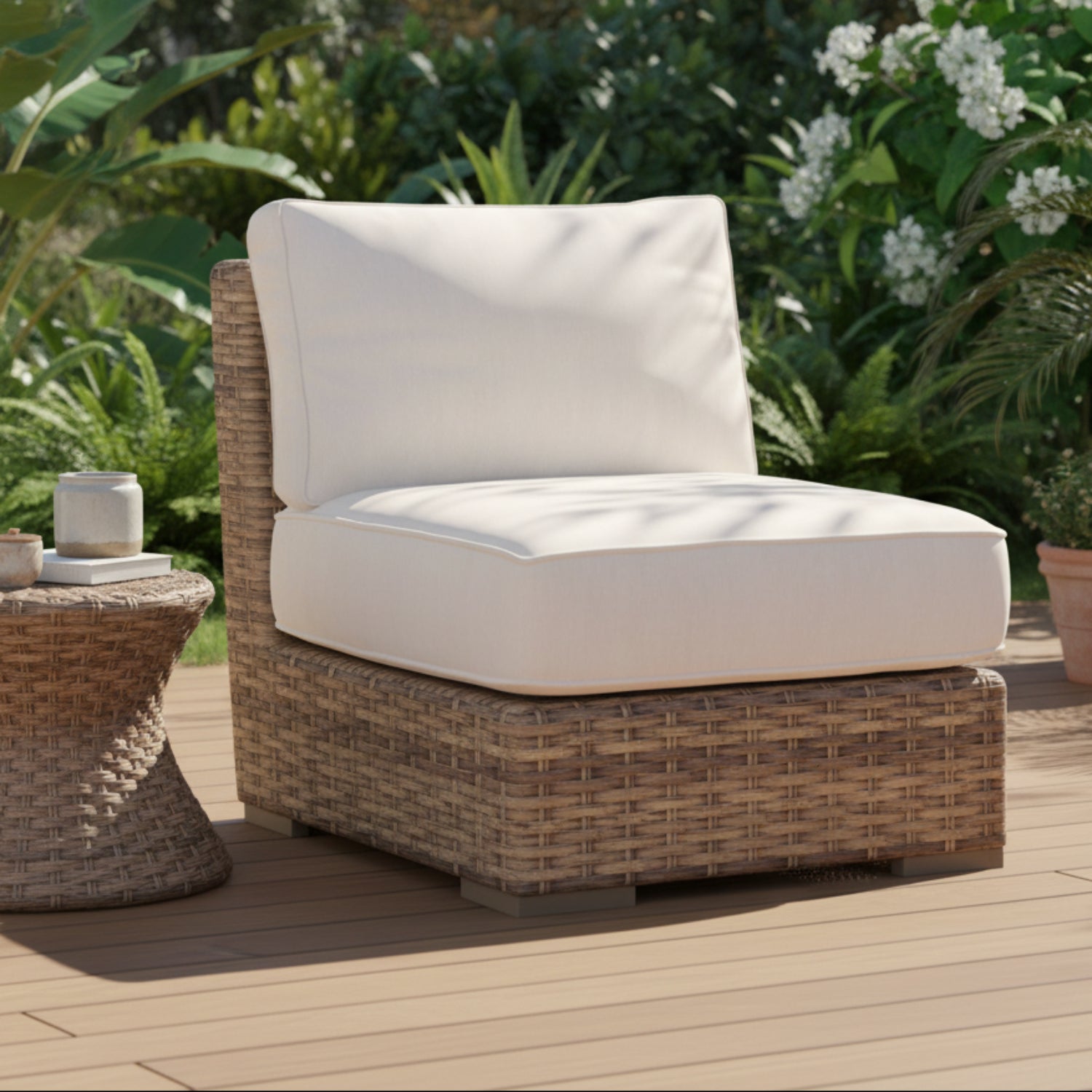 Sunset West Havana Canvas Natural w/Self Welt Outdoor Armless Club