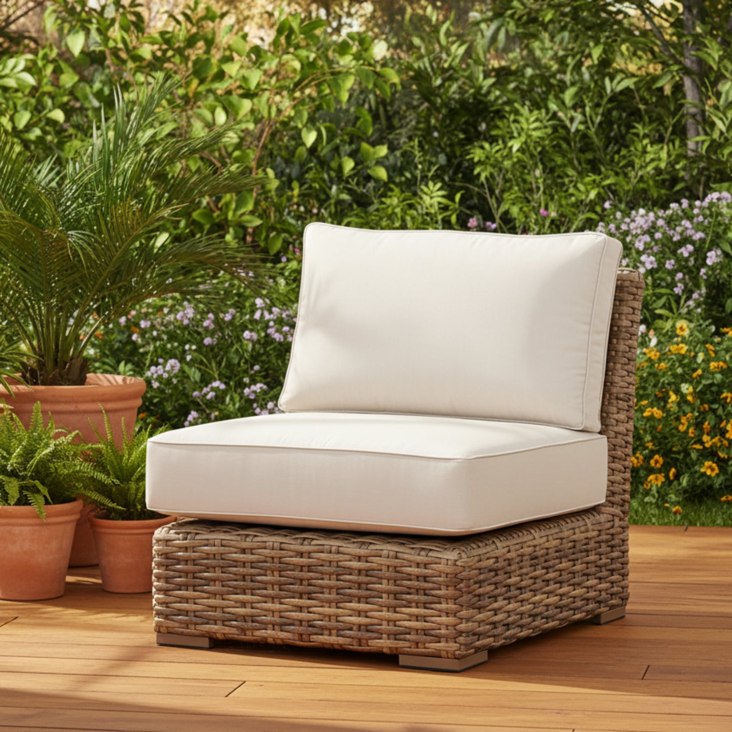 Sunset West Havana Canvas Flax w/Self Welt Outdoor Armless Club