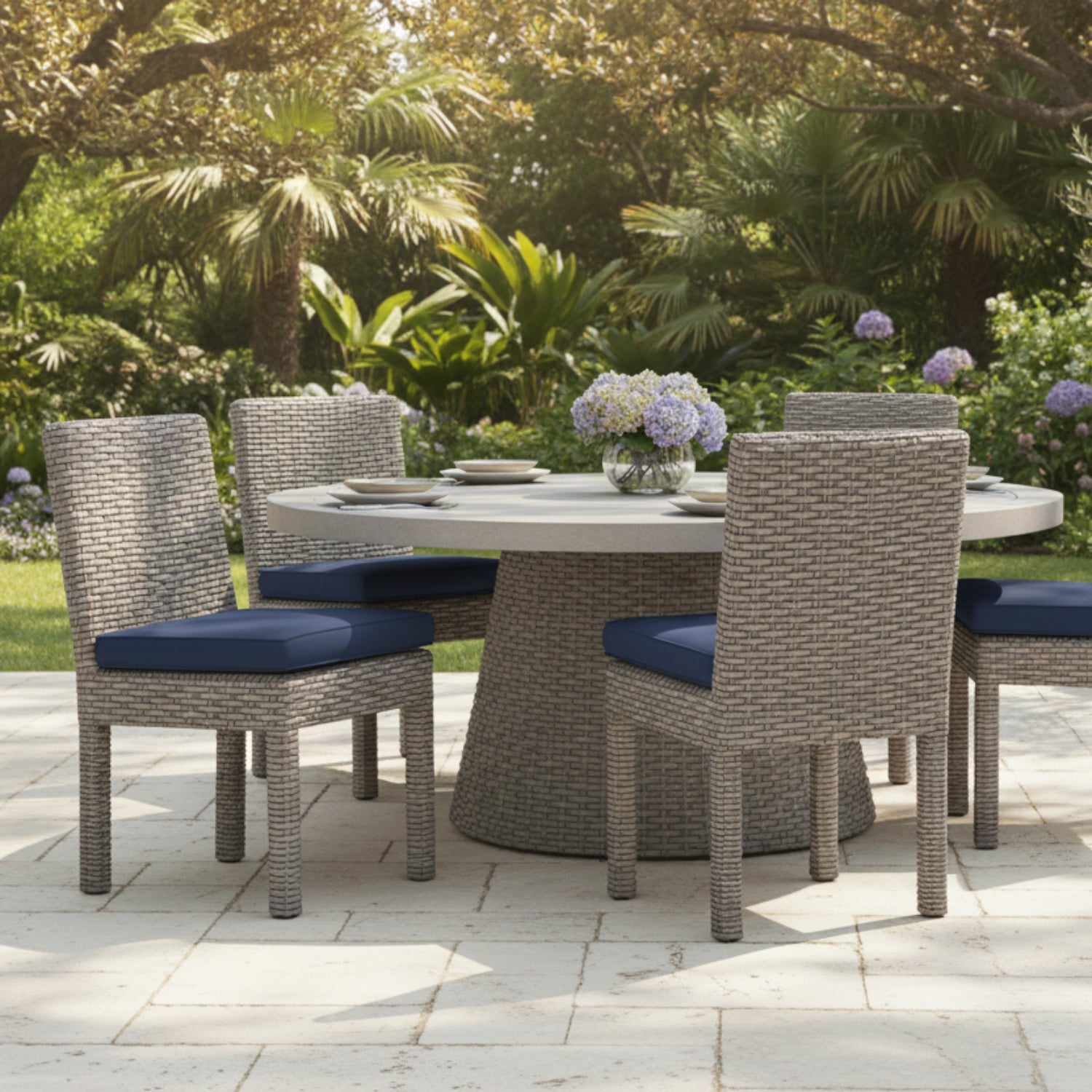 Sunset West Coronado Spectrum Indigo w/Self Welt Outdoor Armless Dining Chair Set of 2