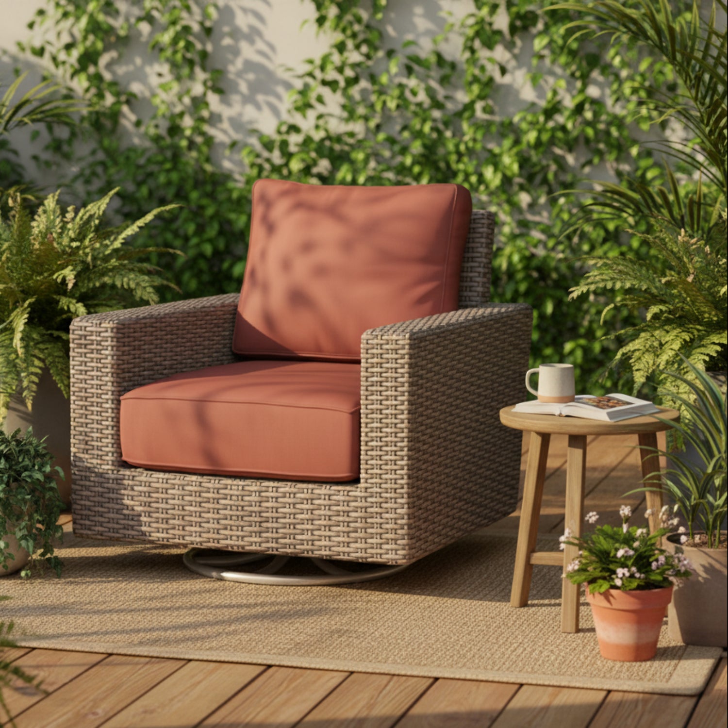 Sunset West Coronado Canvas Henna w/Self Welt Swivel Outdoor Rocker