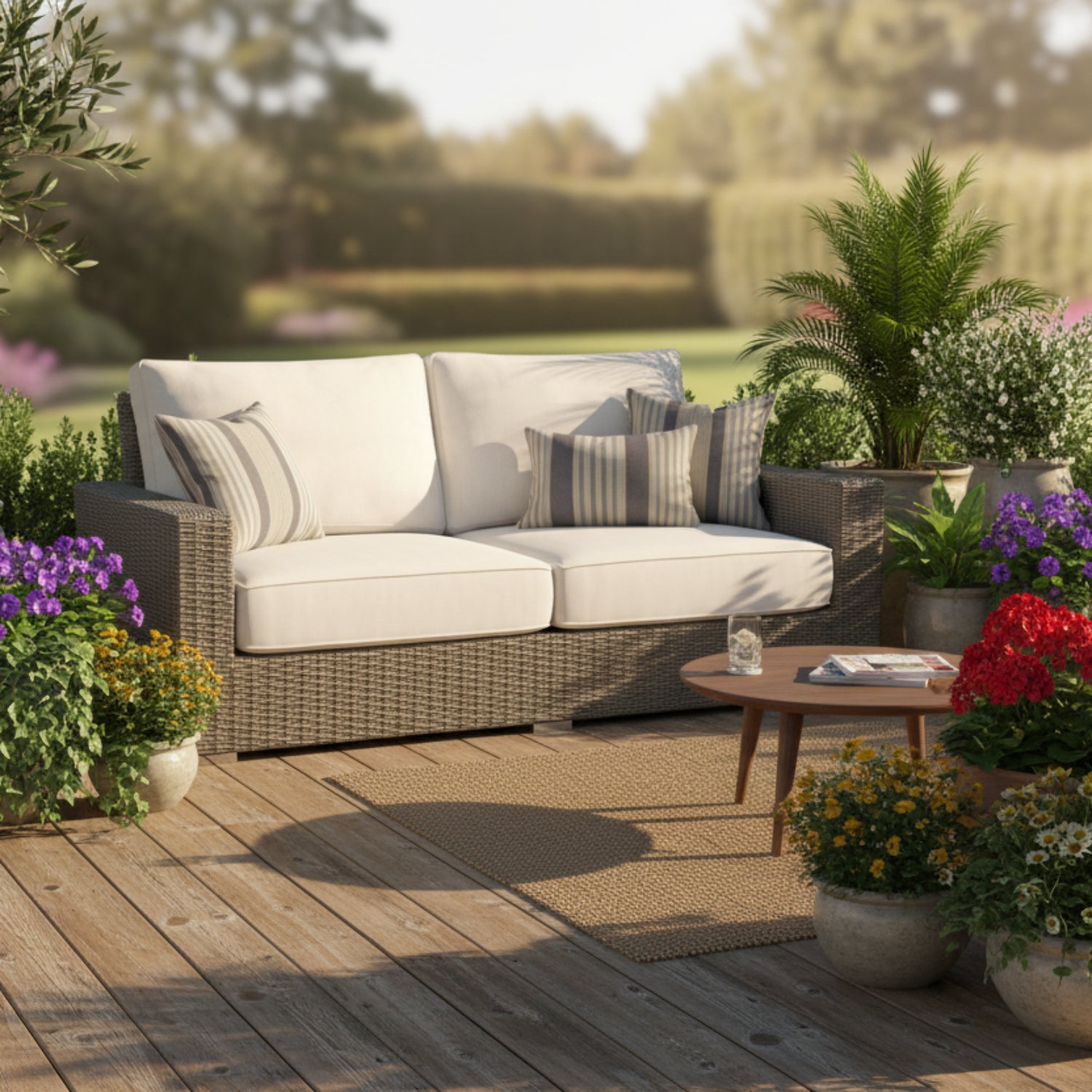 Sunset West Coronado Canvas Natural w/Self Welt Outdoor Loveseat