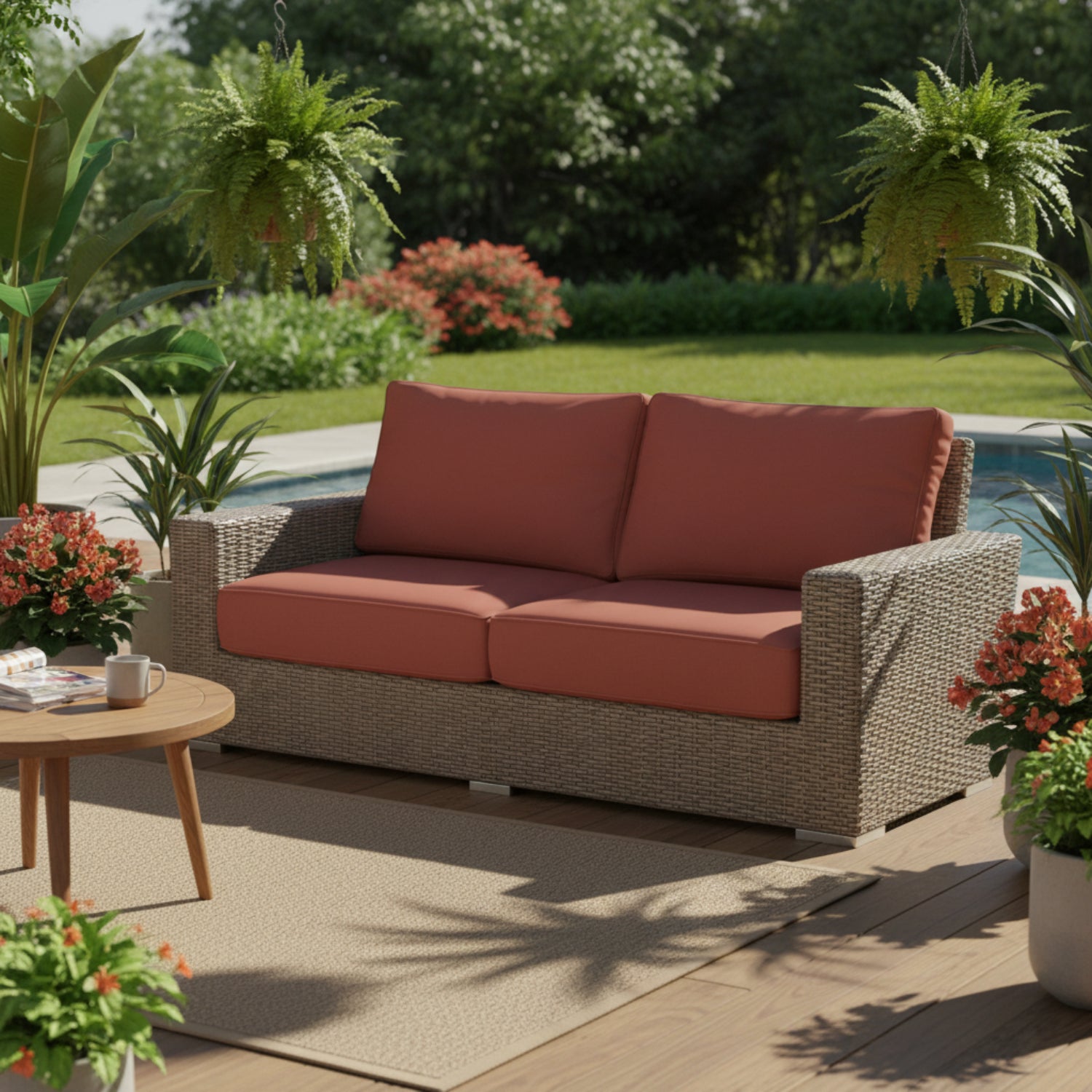 Sunset West Coronado Canvas Henna w/Self Welt Outdoor Loveseat