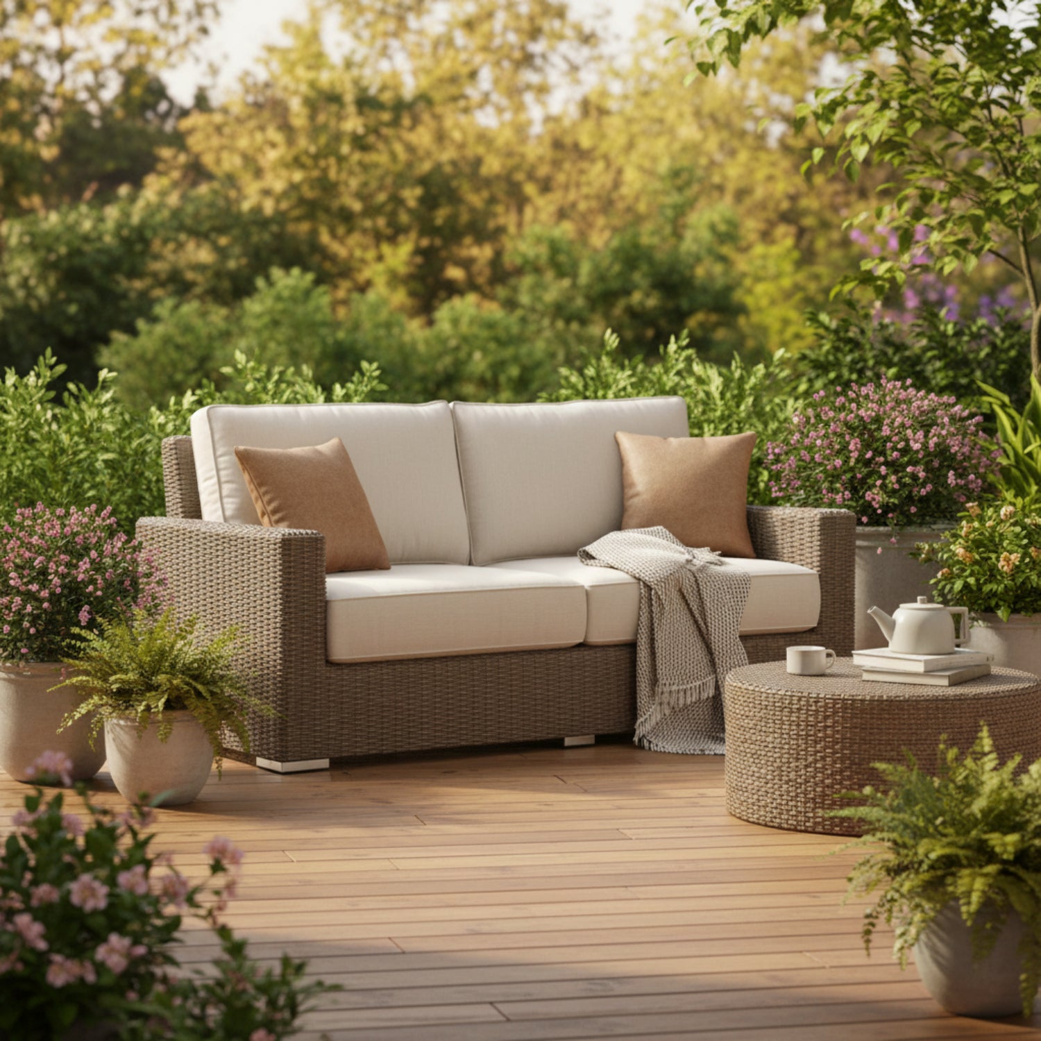 Sunset West Coronado Canvas Flax w/Self Welt Outdoor Loveseat