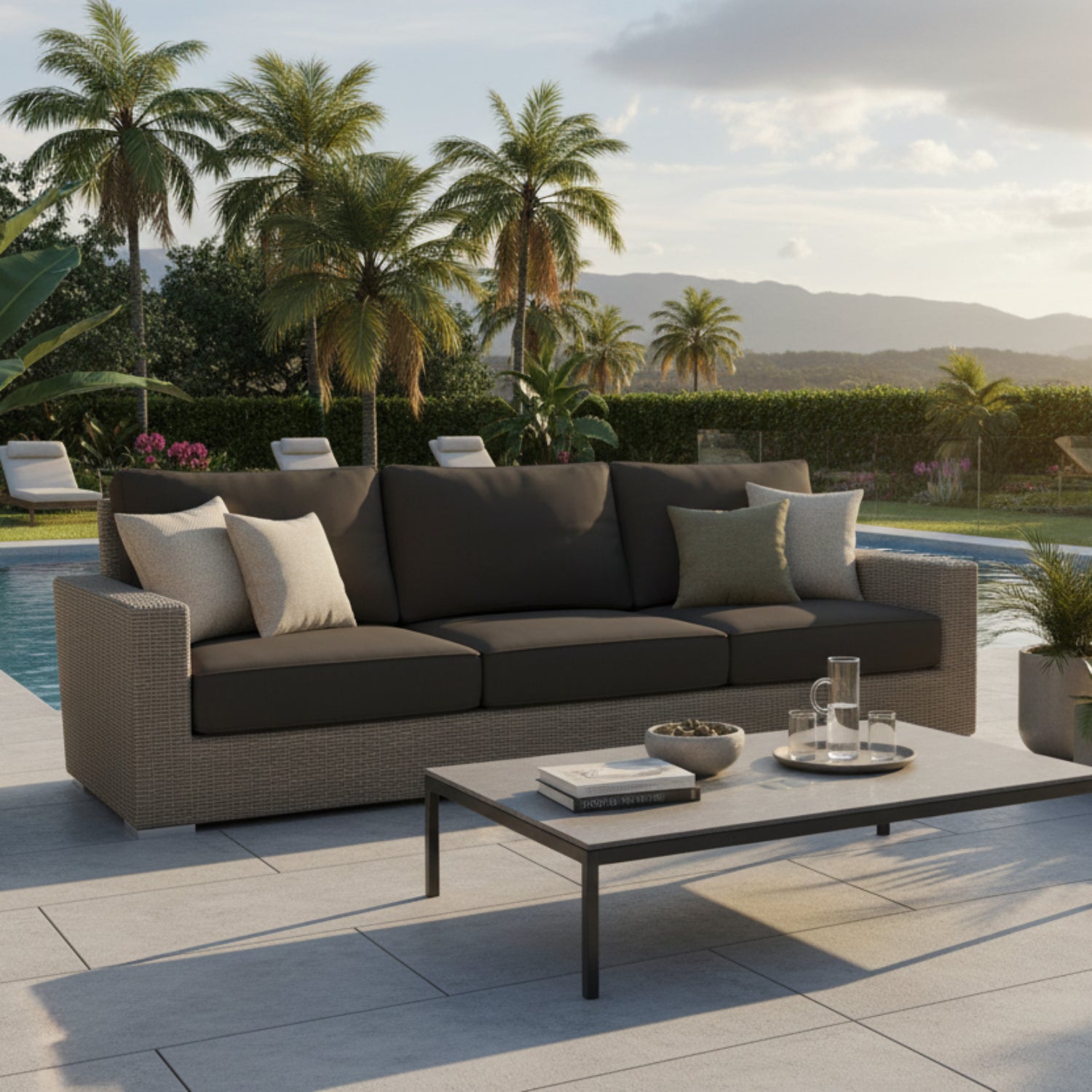Sunset West Coronado Spectrum Carbon w/Self Welt Outdoor Sofa