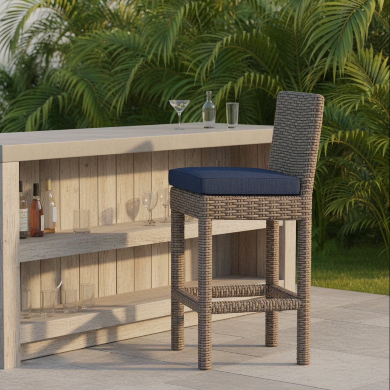 Sunset West Coronado Spectrum Indigo w/Self Welt Outdoor Barstool Set of 2