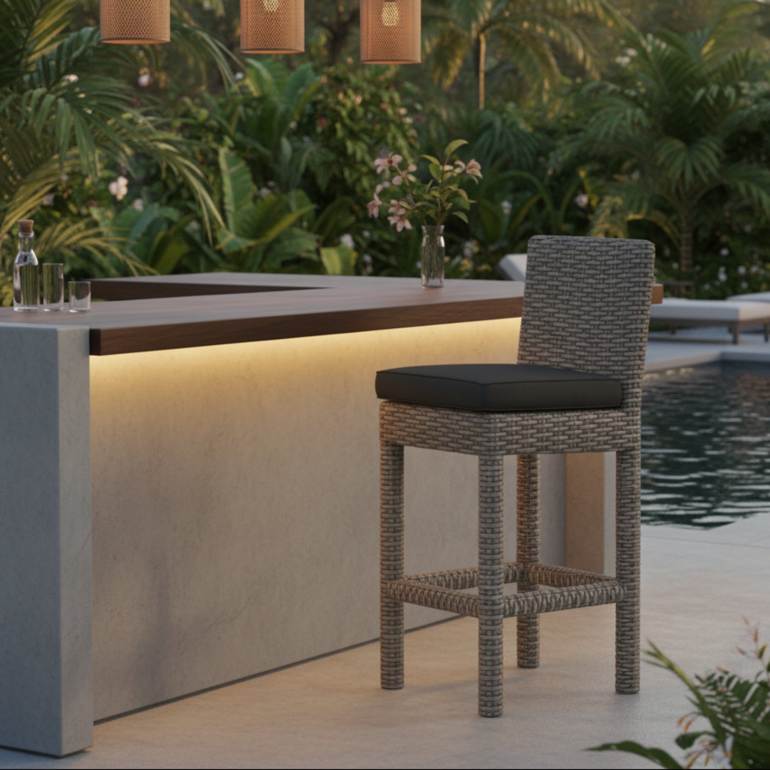 Sunset West Coronado Spectrum Carbon w/Self Welt Outdoor Barstool Set of 2