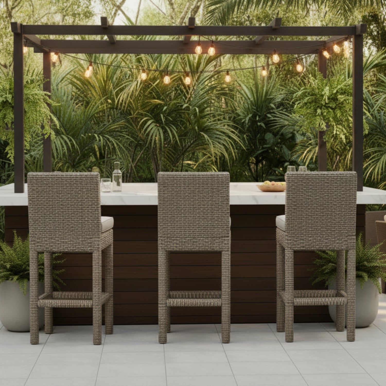 Sunset West Coronado Canvas Granite w/Self Welt Outdoor Barstool Set of 2