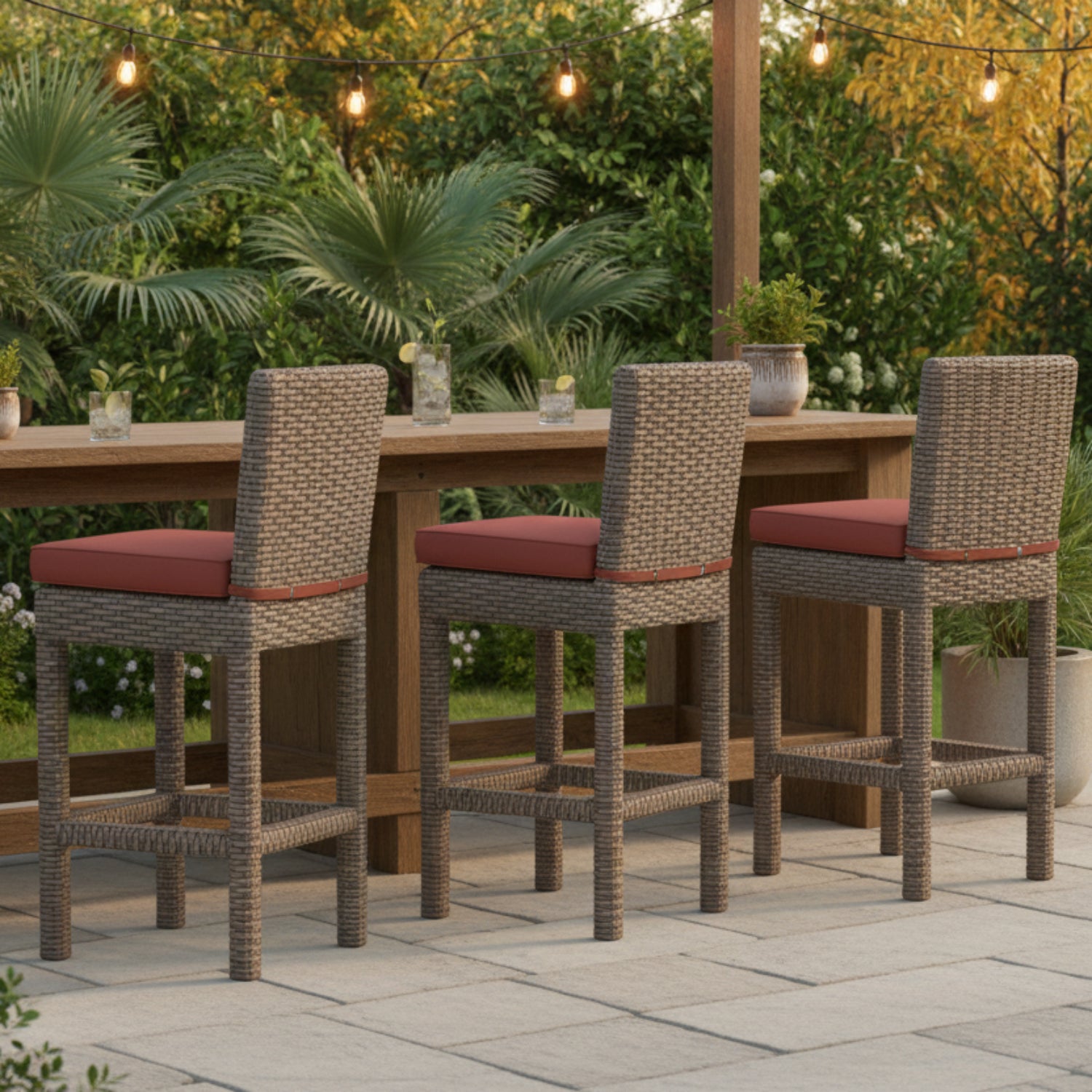 Sunset West Coronado Canvas Henna w/Self Welt Outdoor Barstool Set of 2