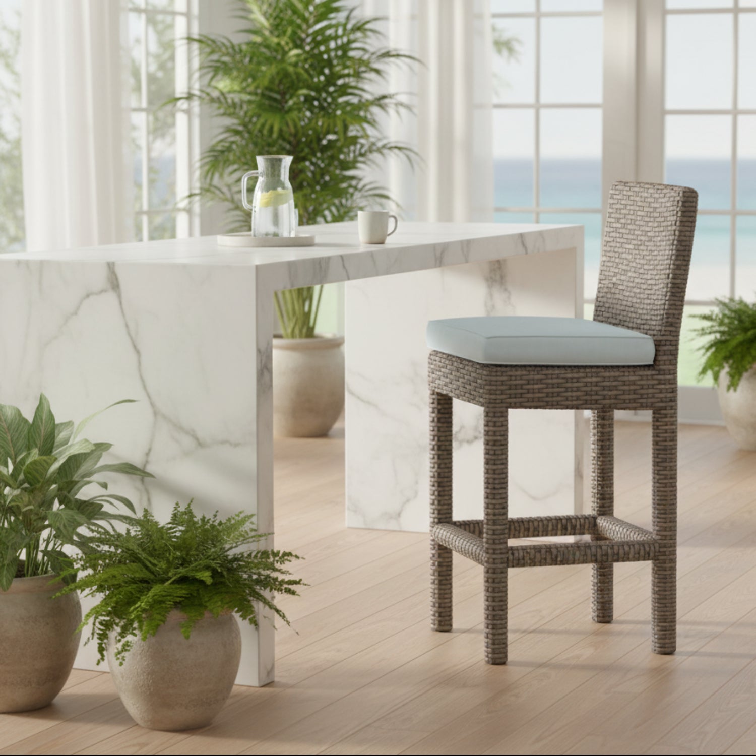 Sunset West Coronado Canvas Skyline w/Self Welt Outdoor Counter Stool Set of 2