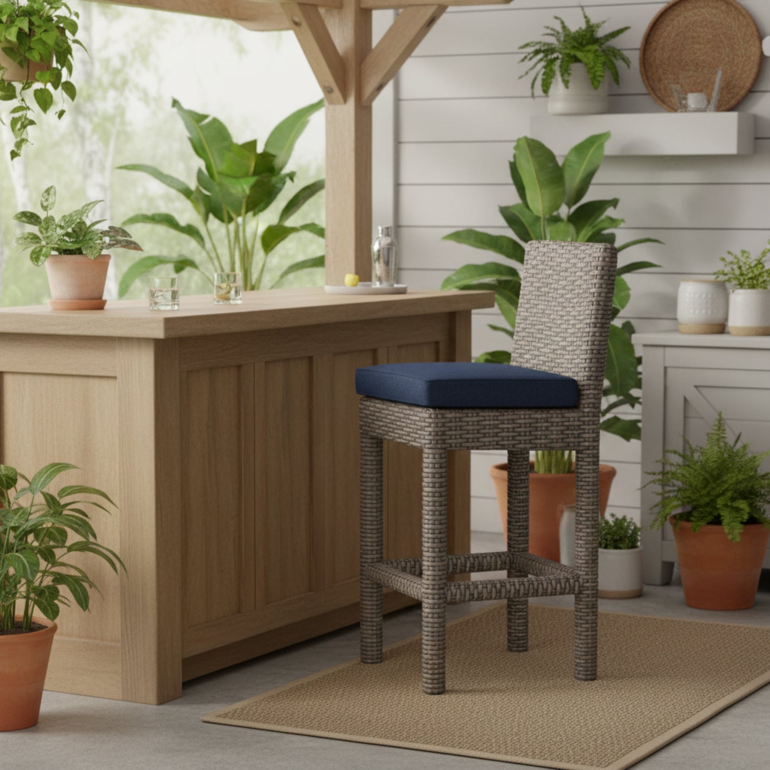 Sunset West Coronado Spectrum Indigo w/Self Welt Outdoor Counter Stool Set of 2