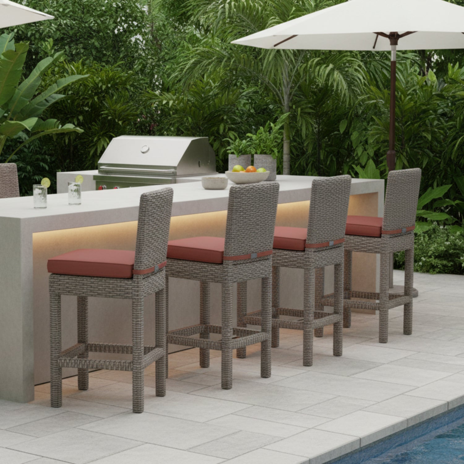 Sunset West Coronado Canvas Henna w/Self Welt Outdoor Counter Stool Set of 2